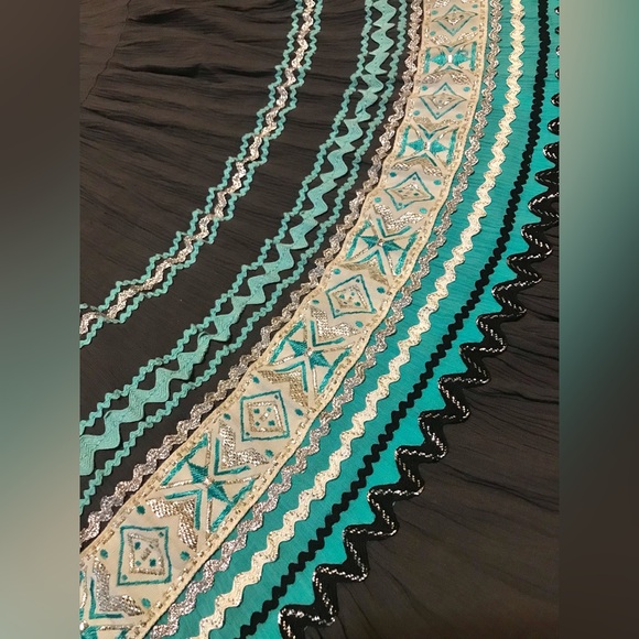 Vintage 1940s 1950s Gray & Turquoise Metallic Ric Rac Patio Skirt Set Western XS - Picture 5 of 12